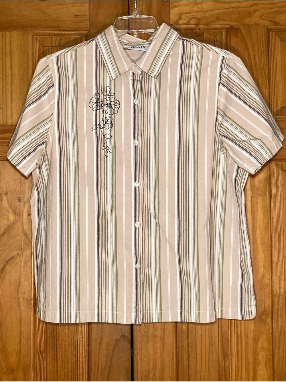 NWOT Blair Vintage 90s Top Short Sleeve Blouse Tan Size XL Extra Large